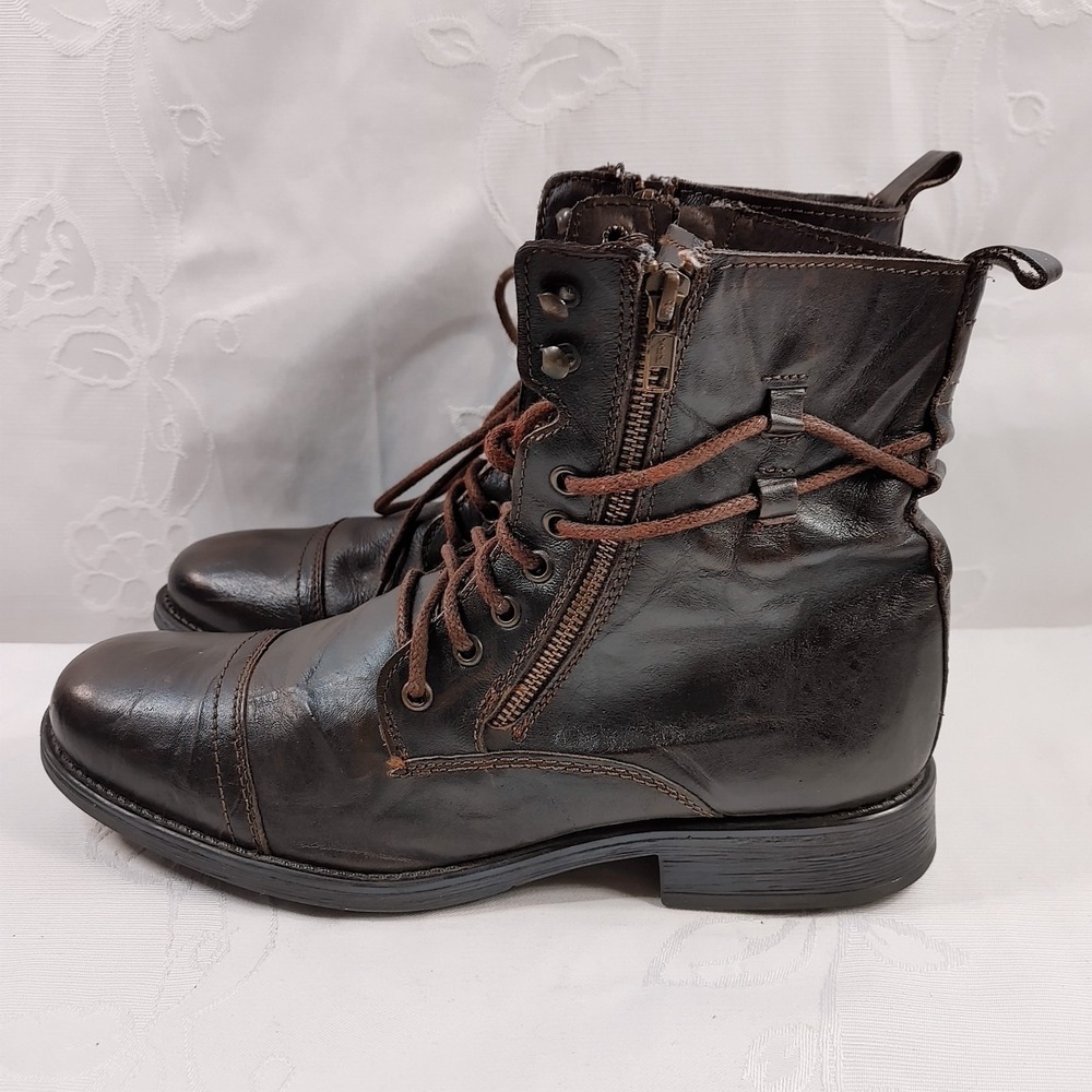 Call It Spring Men's Size 10 Ankle Boots Brown Zipper Laces Biker Casual Shoe - Picture 3 of 9